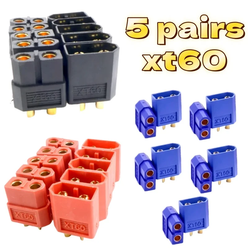 Drone Battery Connector - 5 Par Złączy XT60 Żółto-Niebiesko-Czarno-Czerwonych Męskich